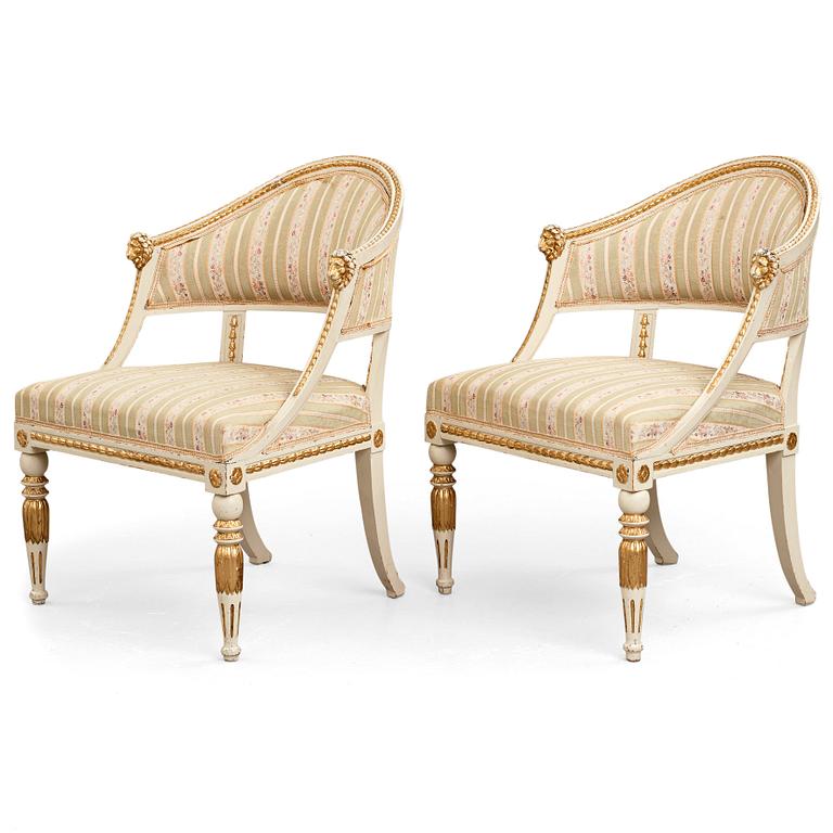 A pair of late Gustavian early 19th century armchairs.