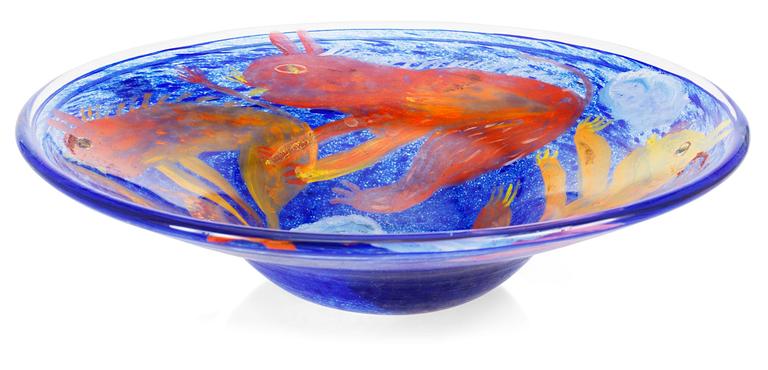 An Ulrica Hydman-Vallien glass bowl, Boda Åfors 1970´s.