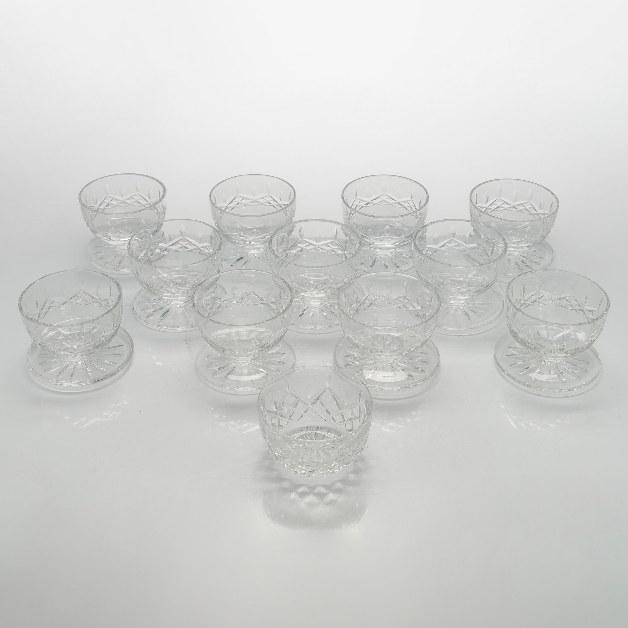 Jälkiruokamaljoja, 12 kpl, kristallia, Waterford 1900-luvun loppu.