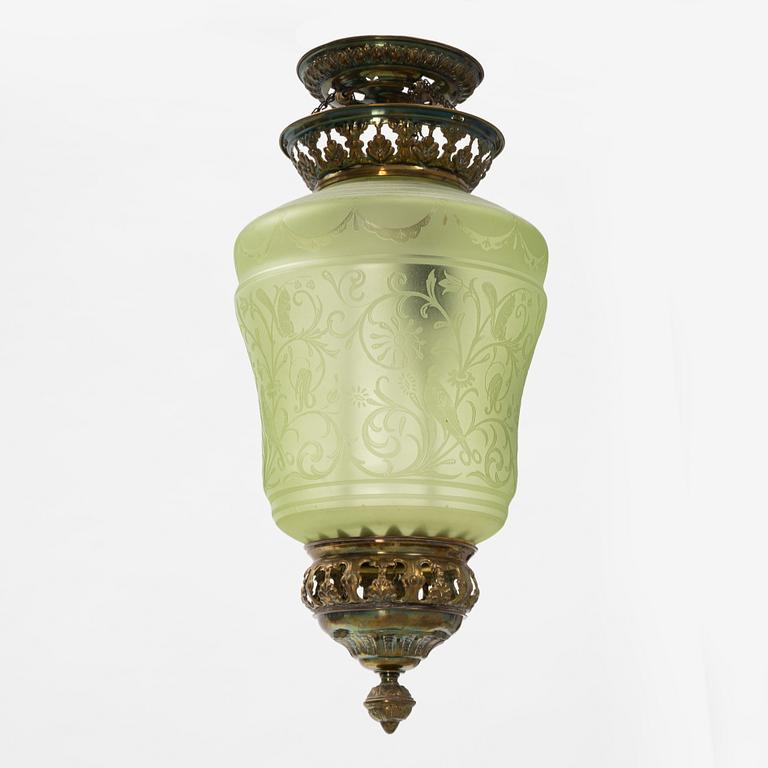 A candle light glass ceiling lamp, Late 19th century.