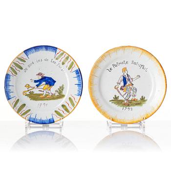 A group of ten French revolution faiance plates, 1790s.