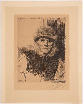 Anders Zorn, etsning, 1919, signerad med blyerts.