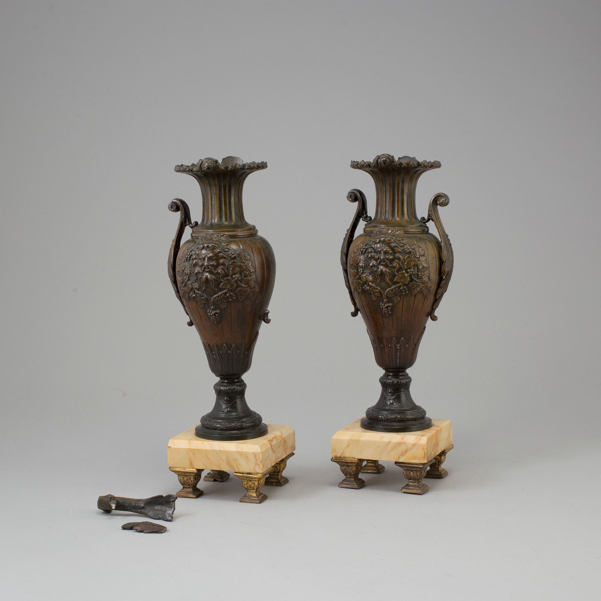 A PAIR OF SPELTER VASES, late 19th century.