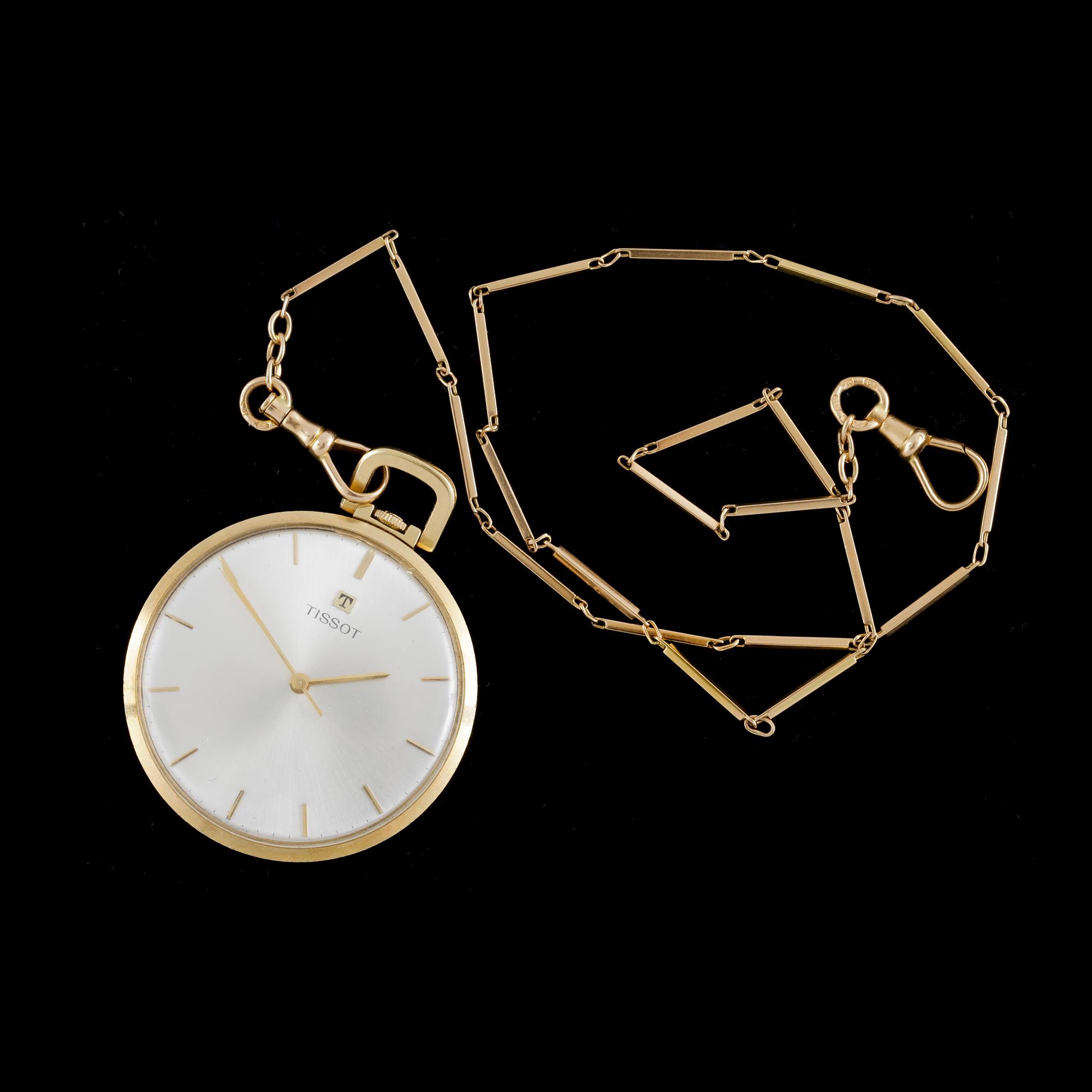 FRACKUR MED KLOCKKEDJA, Tissot, klockkedja 18k guld, 1900-talets andra hälft.