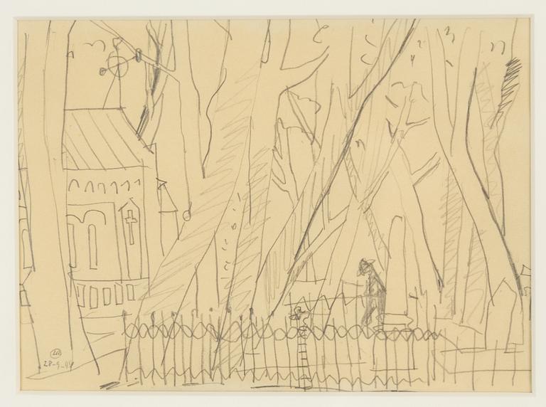 Lennart Rodhe, blyertsteckningar, 4 st, samramade, signerade och daterad -44.