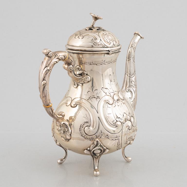 Coffee pot, silver, Rococo style, circa 1900.