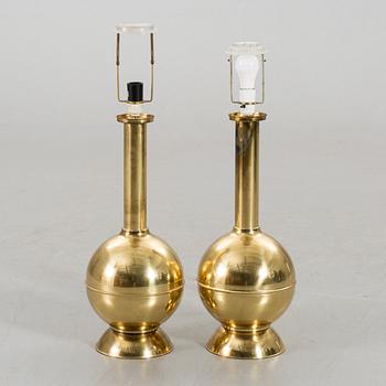 A pair of Danish brass table lamps, later part of the 20th century.