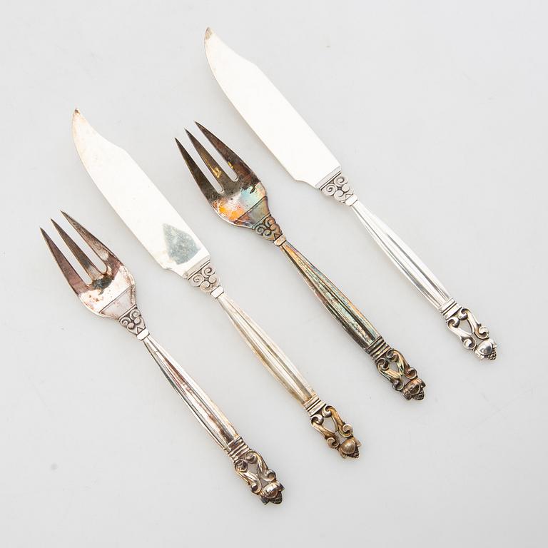 Johan Rohde, fiskebestick 12 dlr "Konge/Achorn" sterlingsilver för Georg Jensen efter 1945.