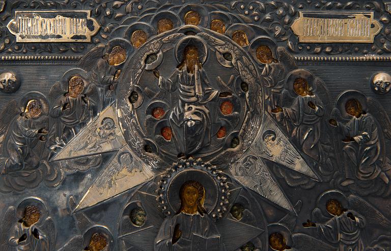 ICON, tempera on wood panel, RISA, silver and gilted silver, Moscow 1878.