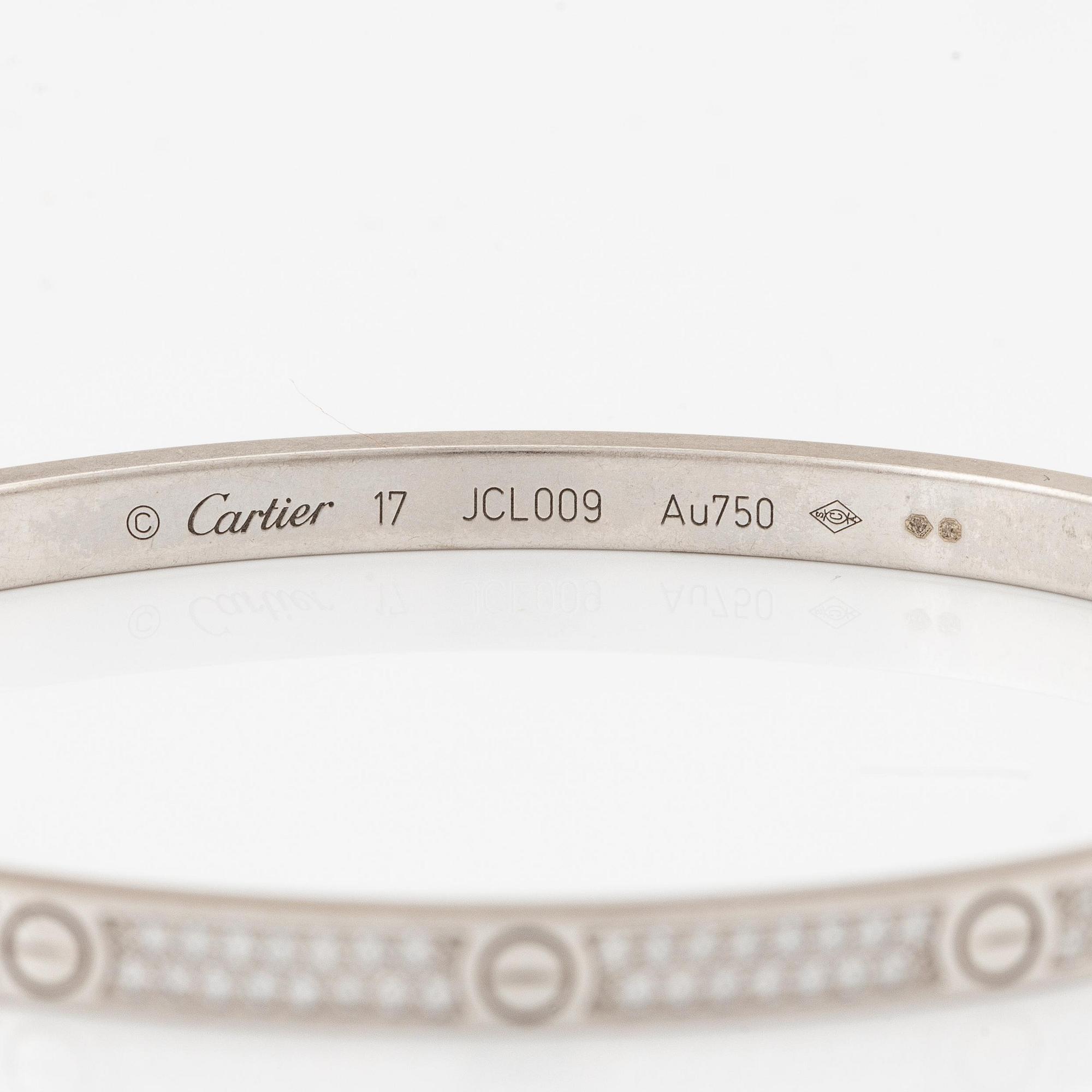 Cartier armband "Love", liten modell, 18K vitguld med runda briljantslipade diamanter.