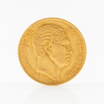 Gold coin 20 francs 1865 Belgium Leopold I.