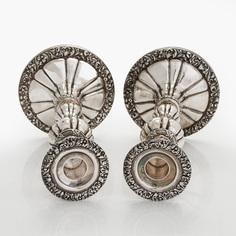 A pair of silver candelabras, a pair, Belgium 1831-1868.