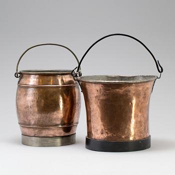 TWO COPPER BUCKETS, ca 1900.