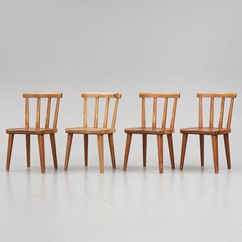 Axel Einar Hjorth, a set of four 'Utö' pine chairs, Nordiska Kompaniet, Sweden 1930s.