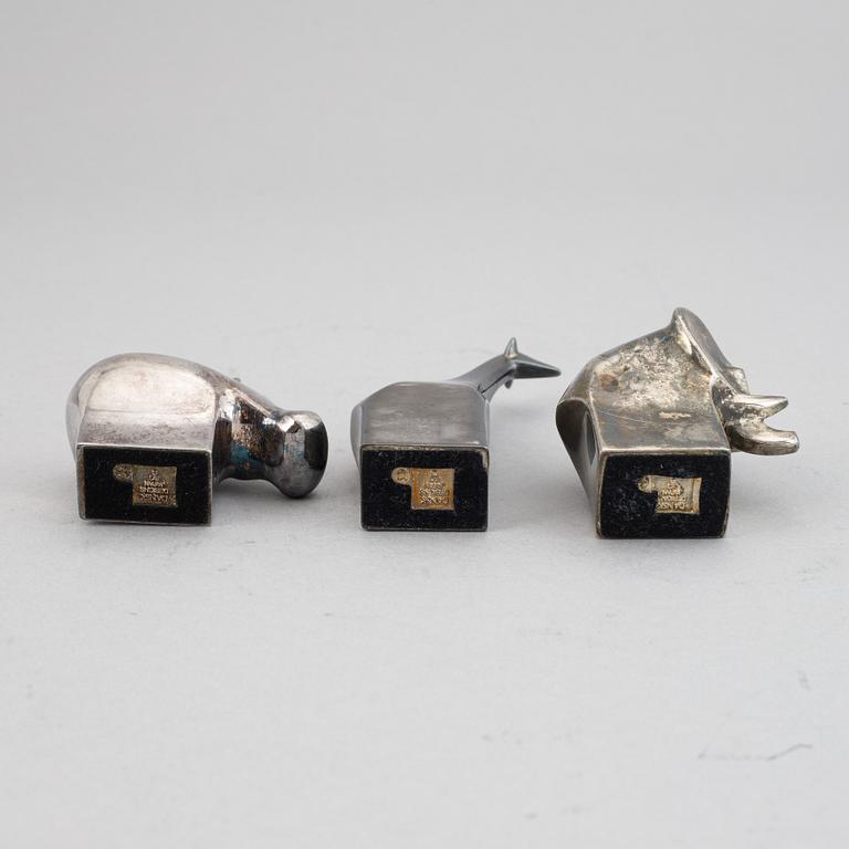 Gunnar Cyrén, three silver plated zinc figurines, Dansk Designs, Japan.