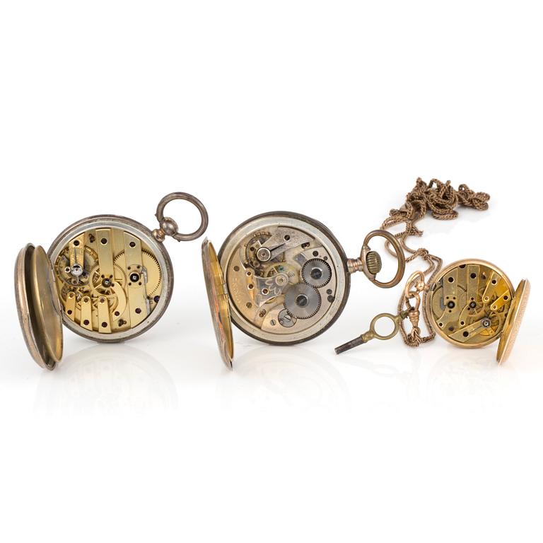 FICKUR, 3 st, bland annat damfickur i 14 k guld. Vikt ca 24 g.