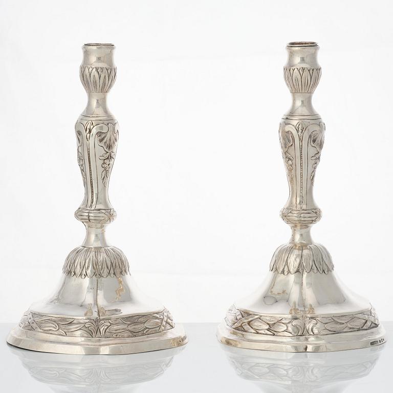 A matched pair of 18th century silver candlesticks, mark of Isak Trybom, Stockholm 1775 and.