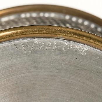 Björn Trägårdh, a pewter and brass lidded jar, model "A 2273", Firma Svenskt Tenn, Stockholm, 1944.