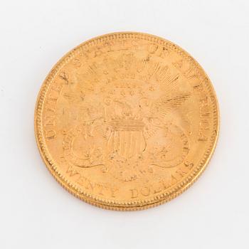 GULDMYNT, fine gold, 20 dollars, Liberty, USA. 1899.