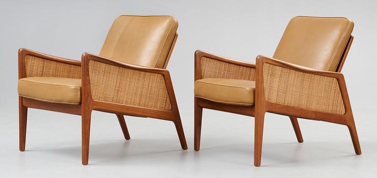 A pair of Peter Hvidt & Orla Mølgaard Nielsen 'FD-51' teak easy chairs, France & Daverkosen, Denmark 1950's.