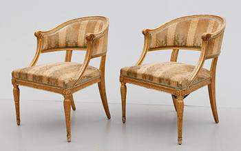 BALJFÅTÖLJER, 1 par, gustaviansk stil, sent 1800-tal.