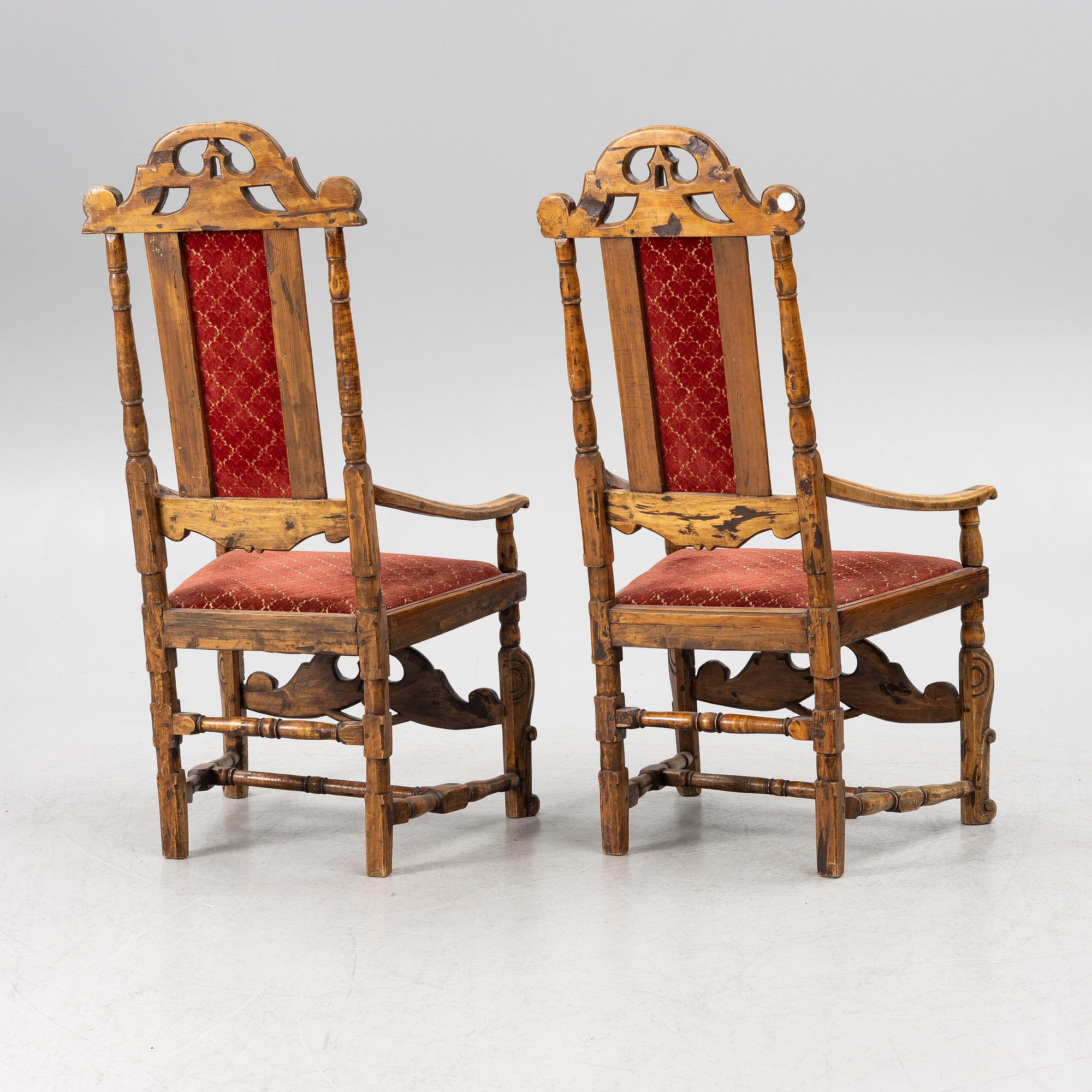 Armchairs, a pair, Baroque style 18th/19th century possibly with some earlier parts.