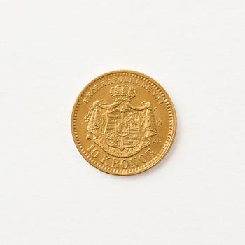 Gold coin, Oscar II, Sweden. 10 kronor, 1883.