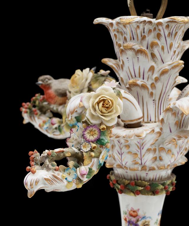 A Rococo style porcelain chandelier, ca 1900.