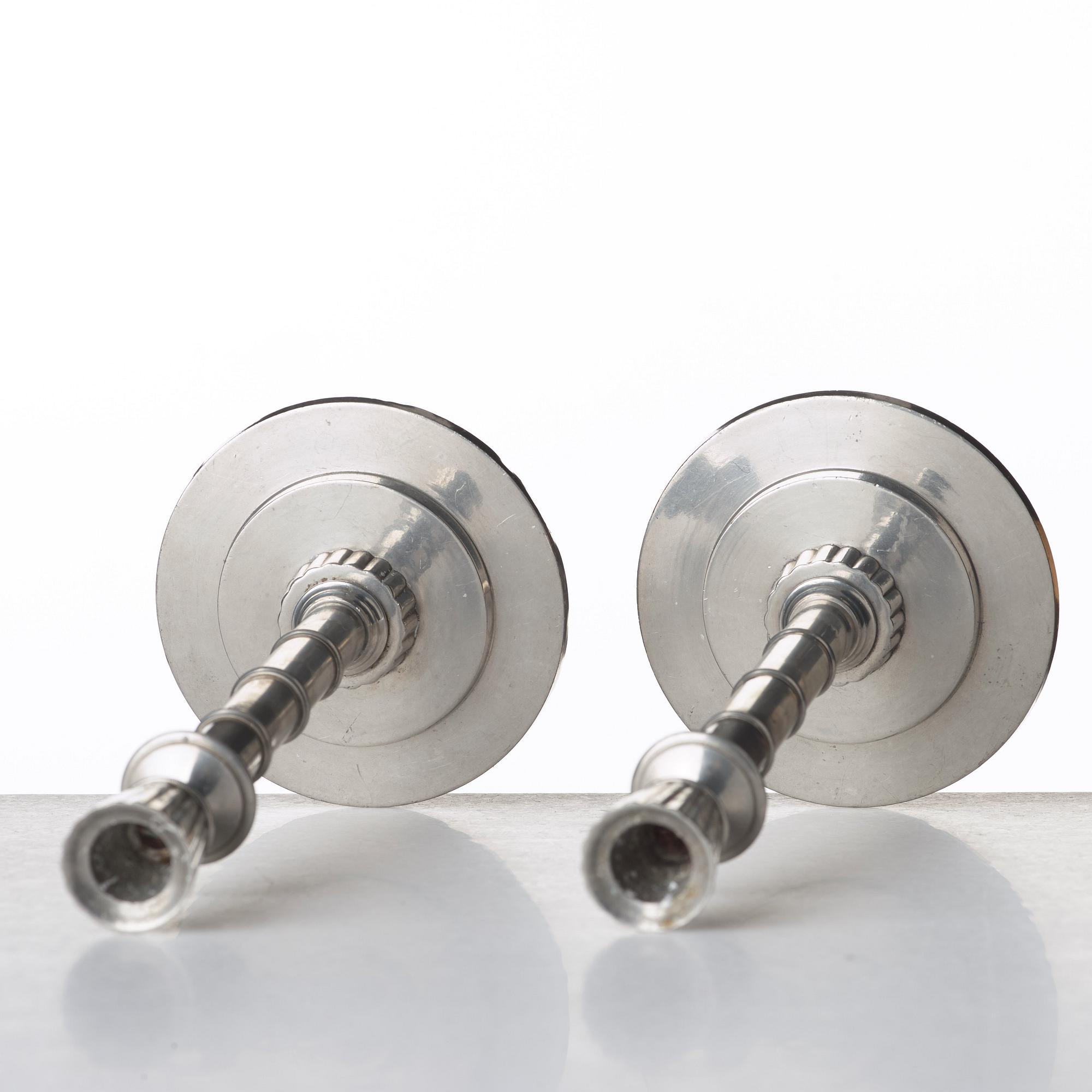 Erik Fleming, a pair of pewter candlesticks, Norrahammars tenn, Sweden 1930.