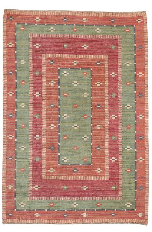 Märta Måås-Fjetterström, Matta, "Röda Bårdmattan", med grönt, rölakan, ca 292-293 x 194-200,5 cm, signerad AB MMF.