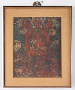 THANGKA, blandteknik. Tibet, 1800-tal.