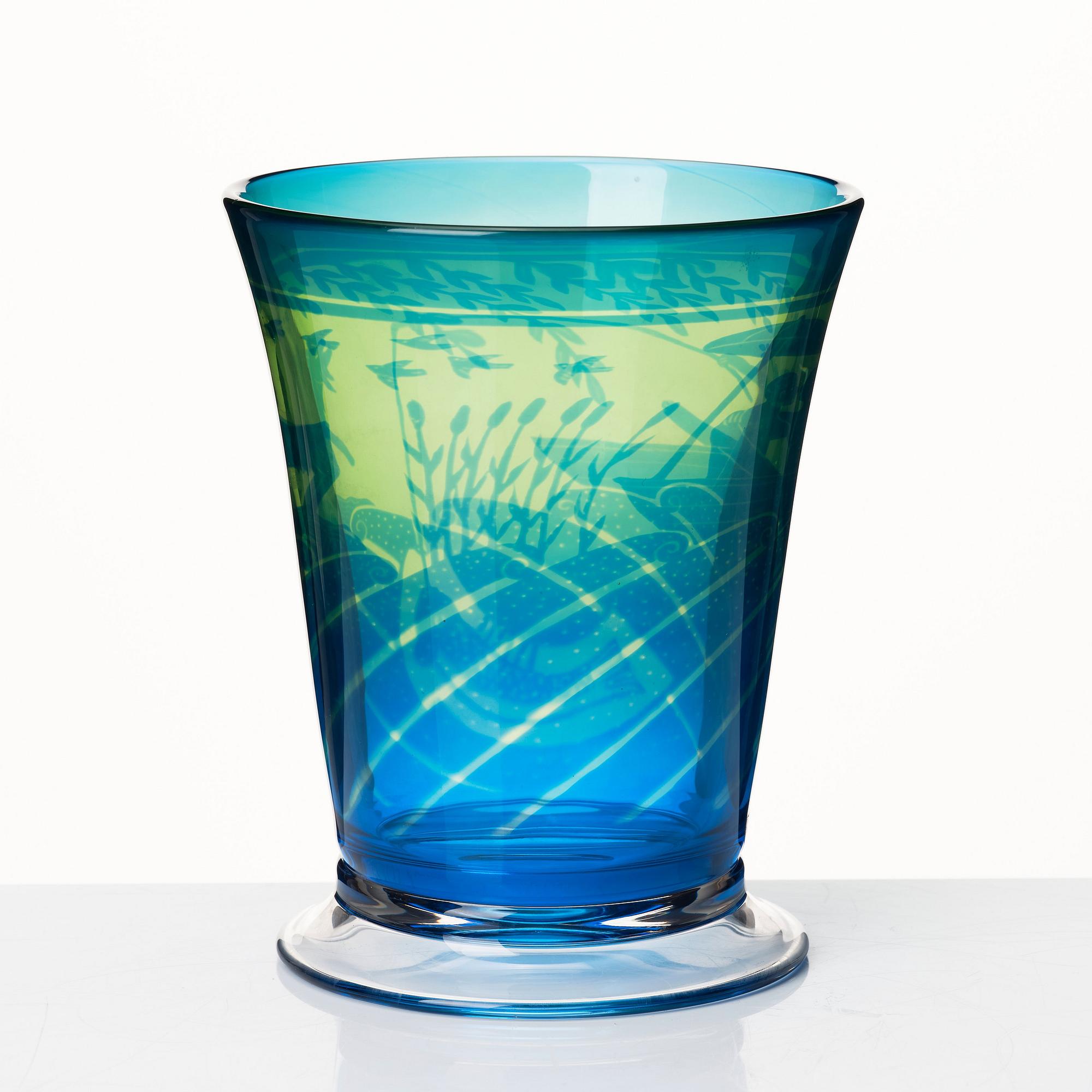 Gunnar Cyrén, a 'graal' glass vase, Orrefors, Sweden 1989.