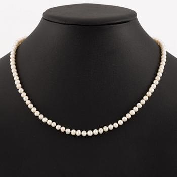 Pearl necklace, with cultured pearls, clasp in 18K gold.