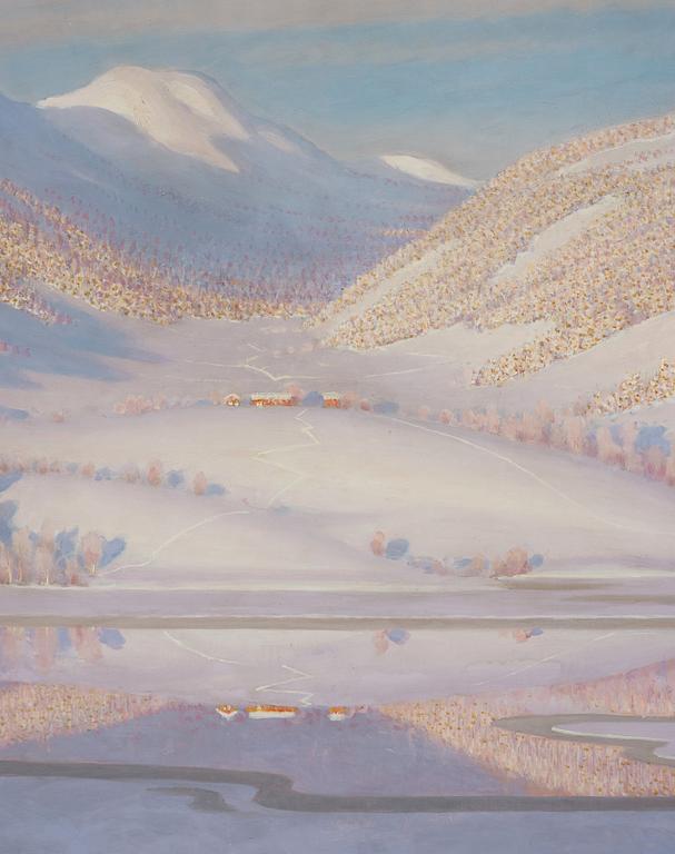 Gustaf Fjaestad, Reflections on a winter lake.