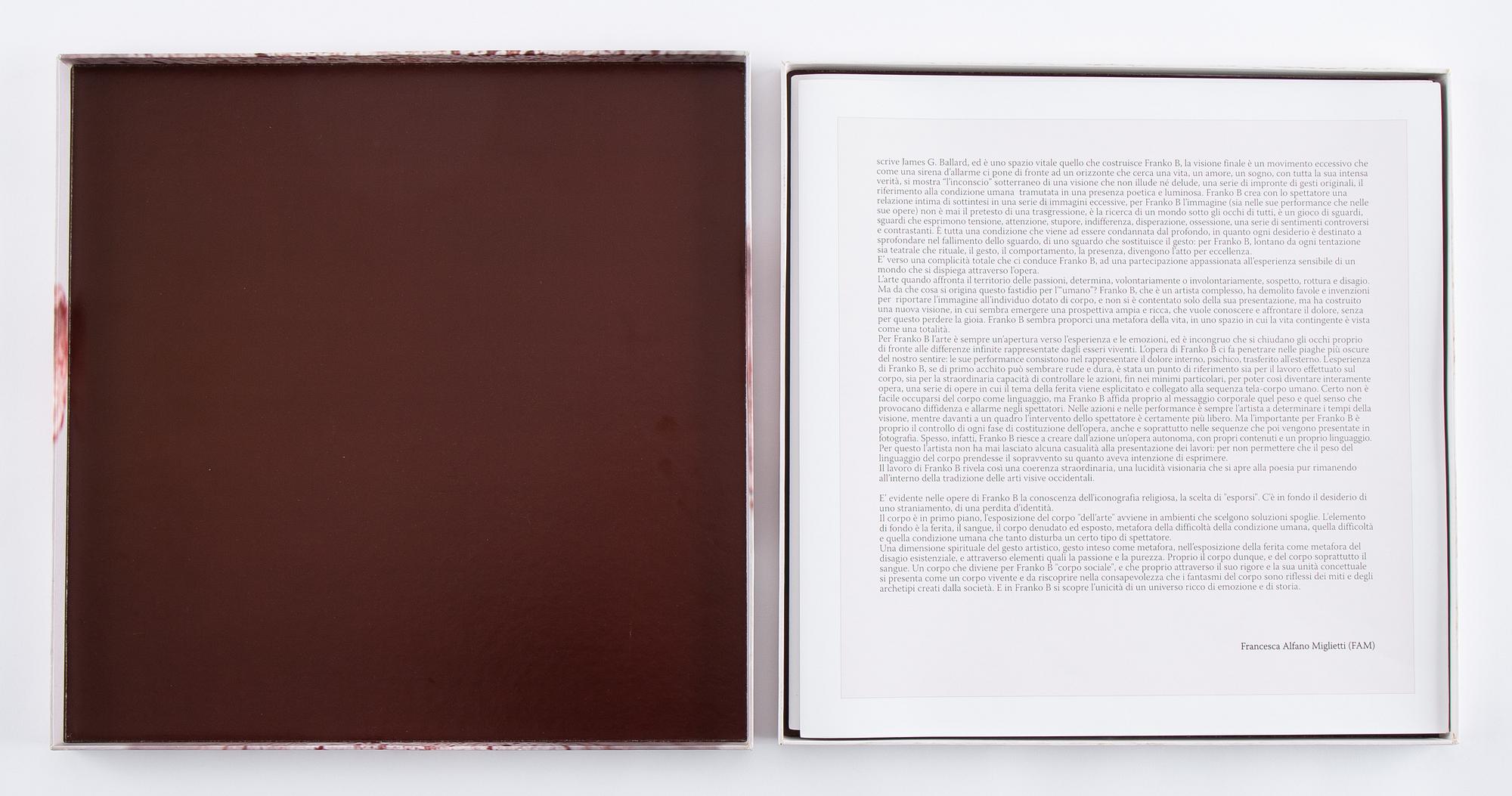 Franko B, complete boxed set with 10 prints by Franko B and text by Francesca Alfano Miglietto.