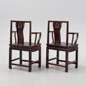 A pair of Chinese armchairs, Qing dynasty, presumably second half of the 19th Century.