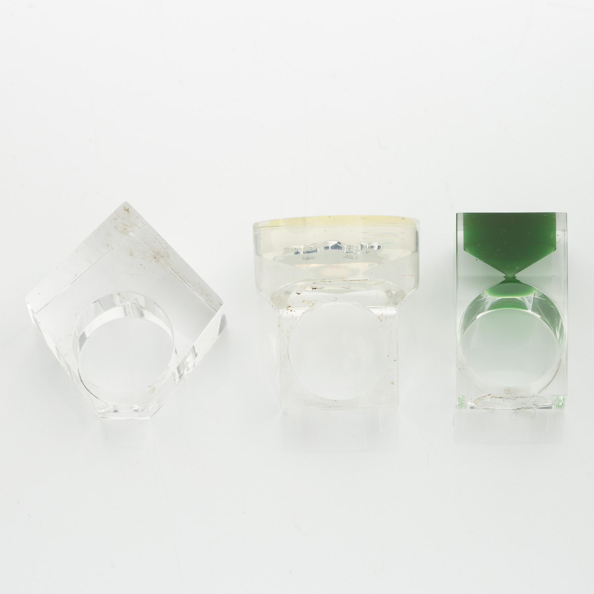 Siv Lagerström, three rings, acrylic plastic. 1970s.
