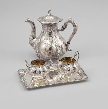 KAFFESERVIS, 4 delar, silver, rokokostil, Gewe, Malmö, 1965/1968, total vikt 1435 gram.