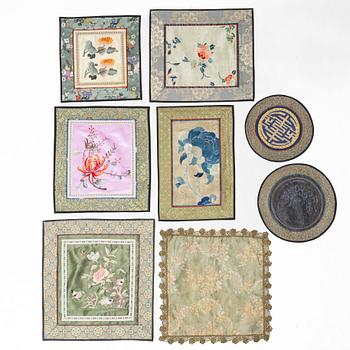 A group of eight Chinese silk emroideries, late Qing dynasty and 20th century.