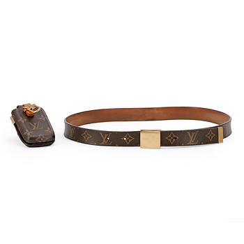 504. LOUIS VUITTON, a monogram canvas belt and cellphone case.