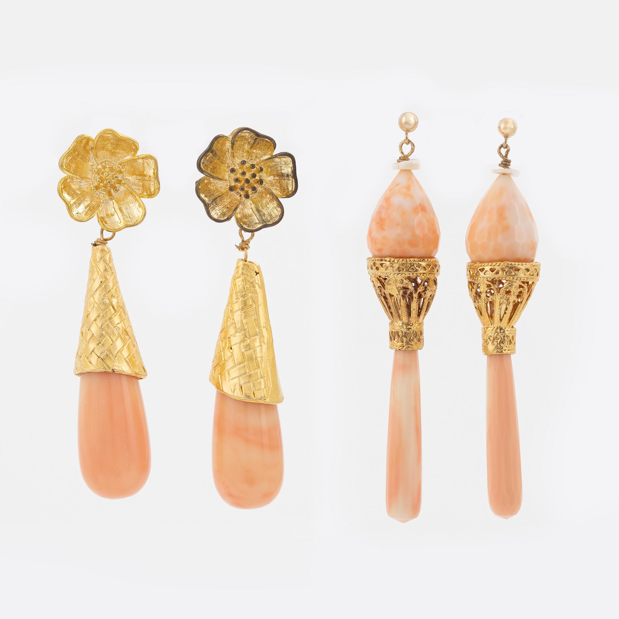 A pair of brass tone metal and stone earrings, Firma Svenskt Tenn.