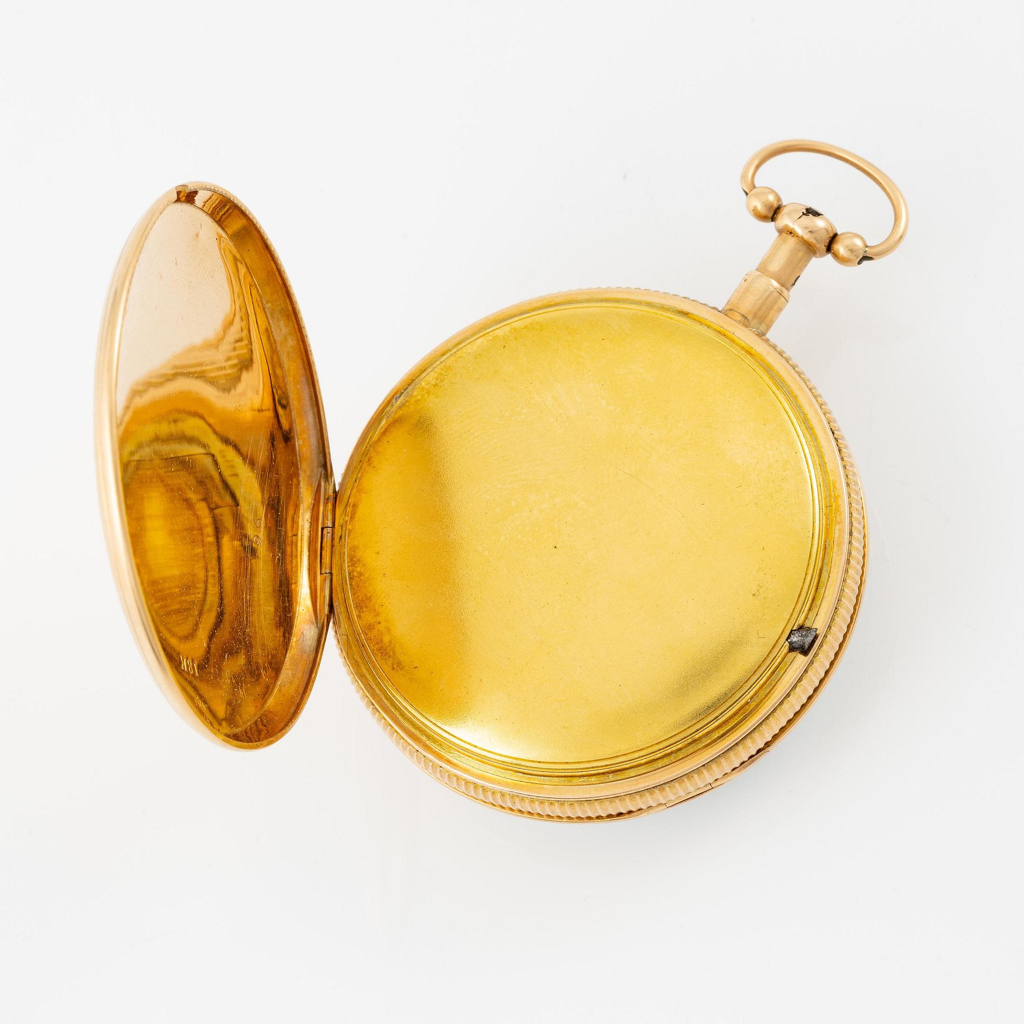 A possibly swiss 18k gold striking pocket watch, early 19th century.