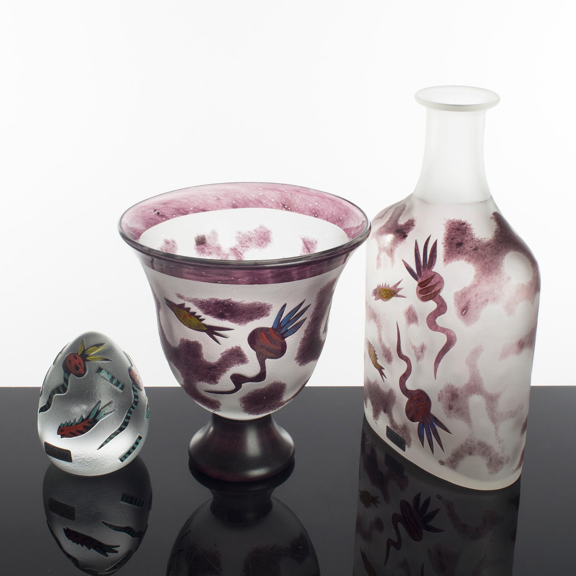 ULRIKA HYDMAN VALLIEN, 3 delar, glas, Kosta Boda, sign.