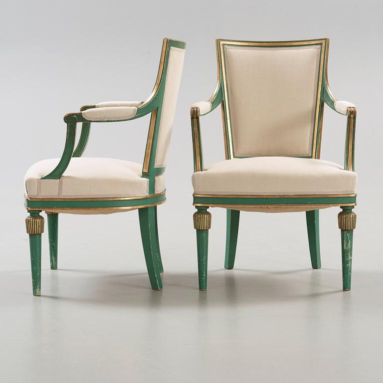 A set of two Swedish Grace armchairs and two chairs 'Marieberg' by Nordiska Kompaniet, ca 1929-30.