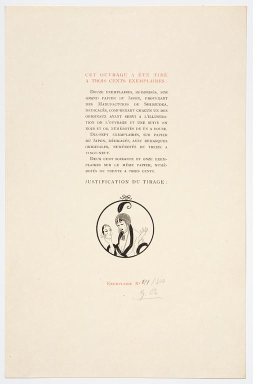 George Barbier, mapp med originalteckning och planscher, "Modes et Manières d'Aujourd'Hui (3e Année)", Frankrike, 1914.