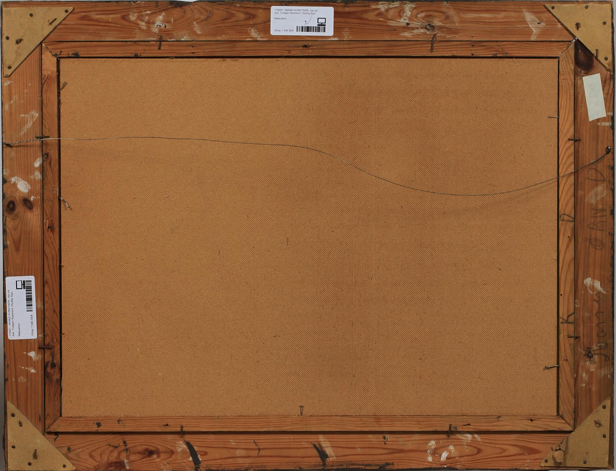 OKÄND KONSTNÄR, olja på duk, möjligen Ryssland. Otydlig Sign.