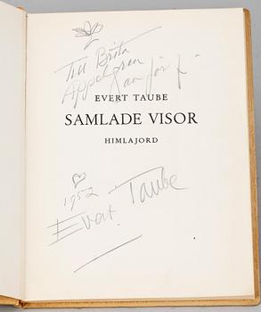 BOK, "Samlade visor", Evert Taube, Stockholm 1948. Dedicerad till Brita Appelgren.