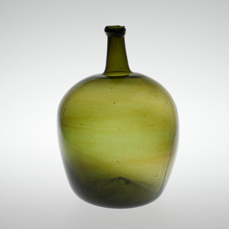 FLASKA, grönt glas, 1800-tal.