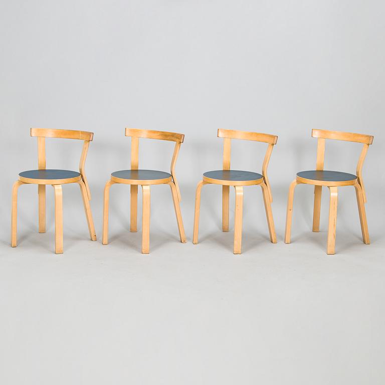 Alvar Aalto, tuoleja, 4 kpl, malli 68, Artek 1970-luku.