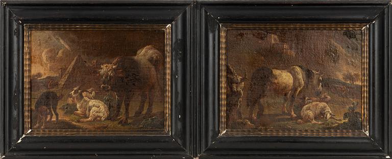 Philipp Peter Roos, hans krets, ett par, landskap med hästar, getter och kor.